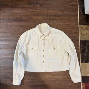 Aeropostale Cream Button-Front Cropped Shirt Jacket